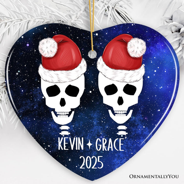 Eternal Love Santa Skulls Personalized Couples Christmas Ornament Ceramic Ornament OrnamentallyYou Heart
