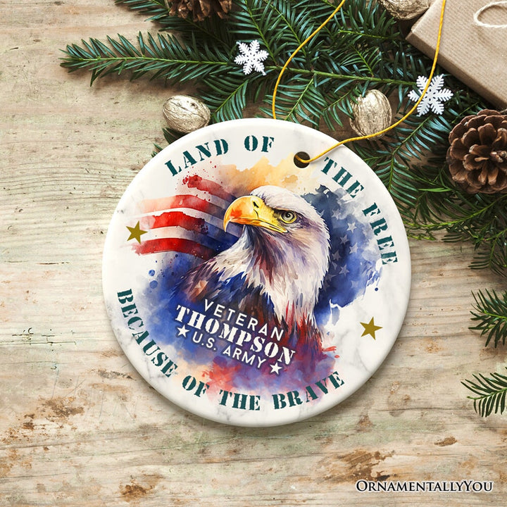 Personalized Artistic Military Veteran Gift Ceramic Ornament, American Bald Eagle, US Army Veteran Ceramic Ornament OrnamentallyYou