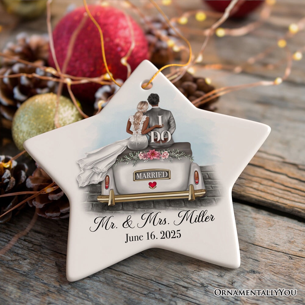 Newlywed Just Married Custom Keepsake Ornament, First Christmas as Husband and Wife Gift Ceramic Ornament OrnamentallyYou Star