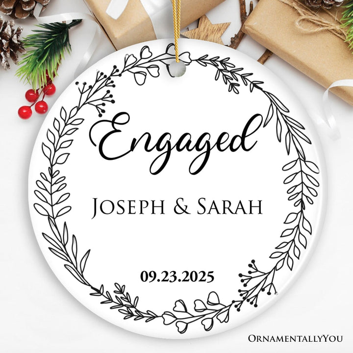 Personalized Engaged Ornament With Custom Name and Date, Keepsake Gift for Couple Ceramic Ornament OrnamentallyYou