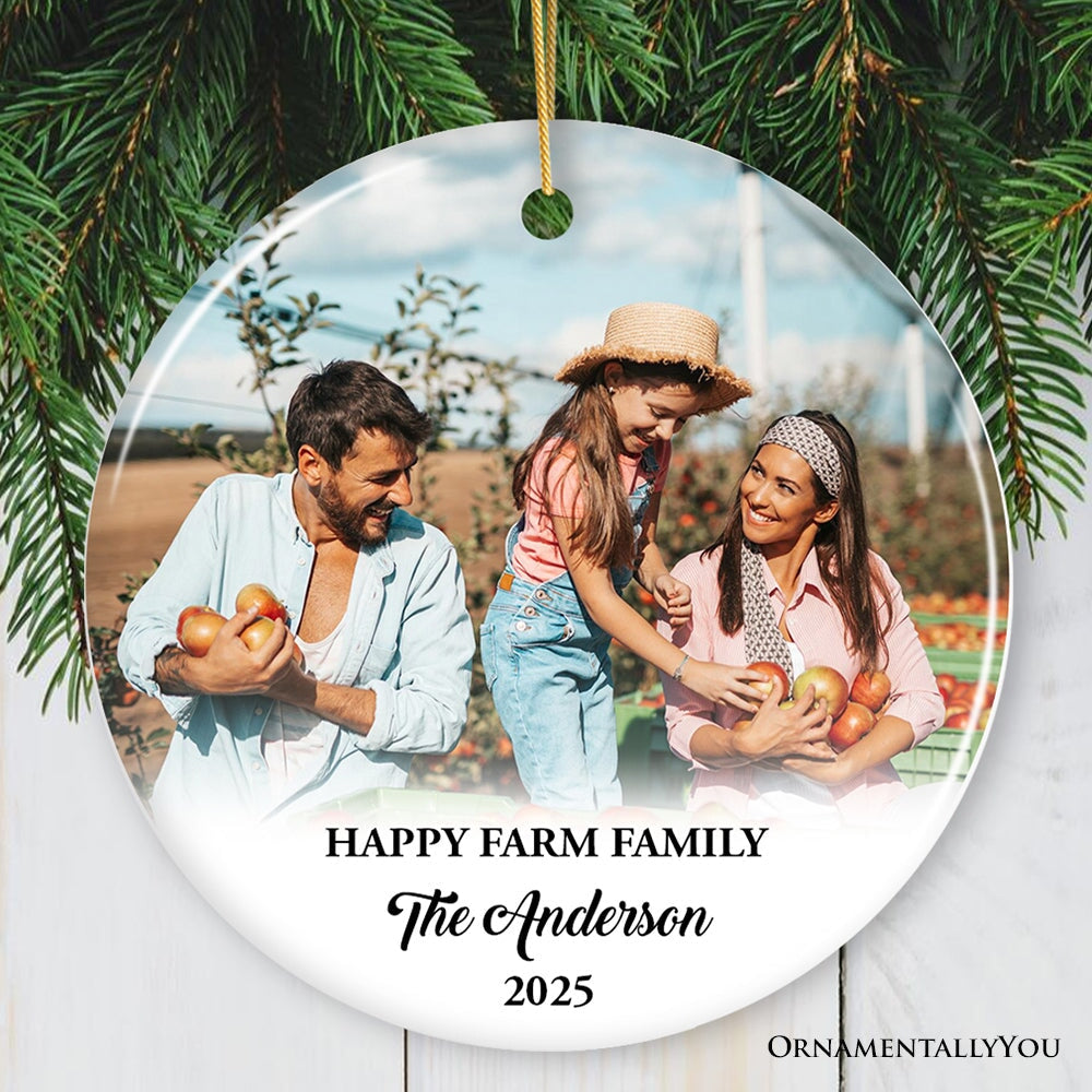 Farm Family Memories for the Fall and Autumn Personalized Photo Ornament, Customized Farmhouse Keepsake Gift Ceramic Ornament OrnamentallyYou Circle