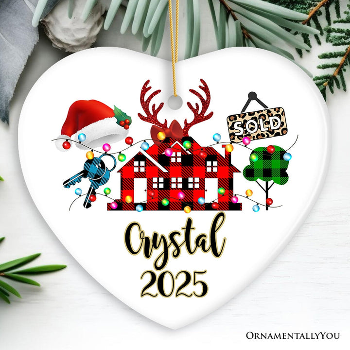 Personalized Realtor Buffalo Plaid Leopard Merry Christmas Ornament, Gift From Customers Ceramic Ornament OrnamentallyYou Heart
