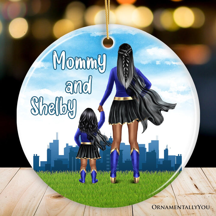 Superhero Mom and Daughter Personalized Ornament, Wonder Woman Christmas Gift for Mother with Child Ceramic Ornament OrnamentallyYou