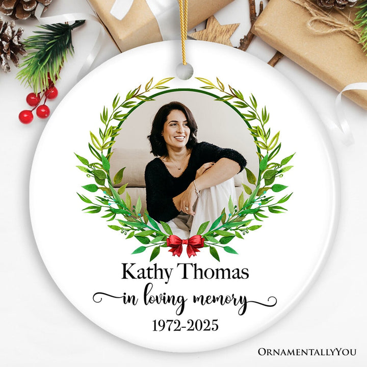 Remember Personalized Memorial Photo Ornament, In Loving Memory Keepsake Gift With Custom Name Ceramic Ornament OrnamentallyYou Circle