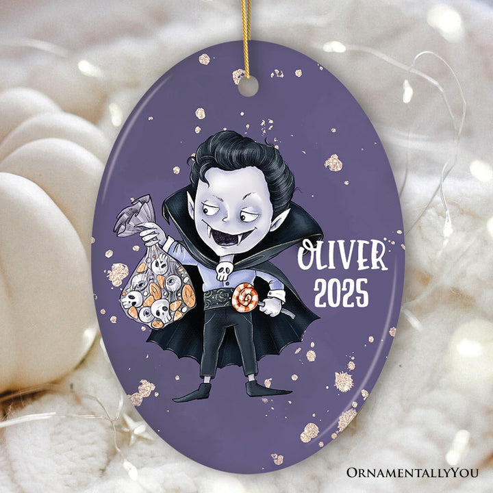 Spooky Vampire Boy Trick or Treat Custom Halloween Ornament Ceramic Ornament OrnamentallyYou Oval