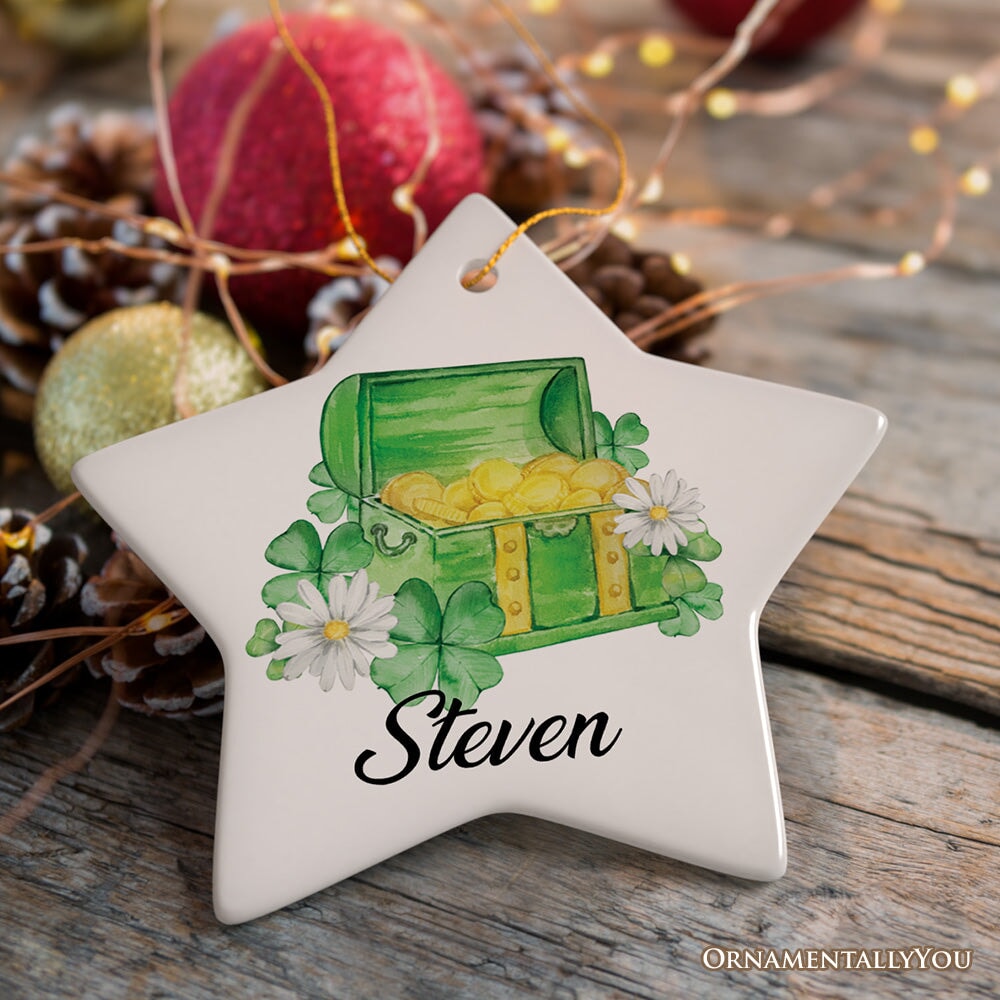 Customized St Patrick’s Day Mini Ornament with Pot of Gold and Custom Name, Irish Gift Ceramic Ornament OrnamentallyYou Star