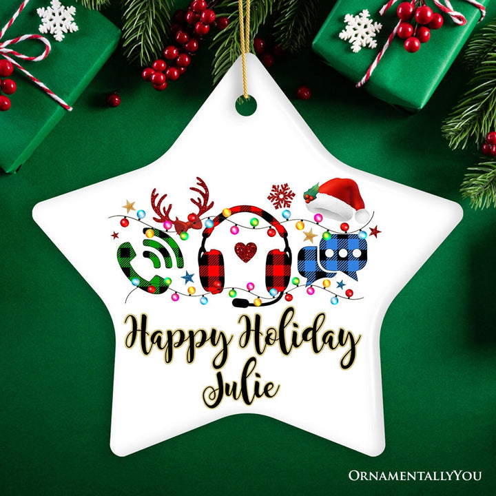 Personalized Customer Service Representative Buffalo Plaid Leopard Merry Christmas Ornament Gift Ceramic Ornament OrnamentallyYou Star