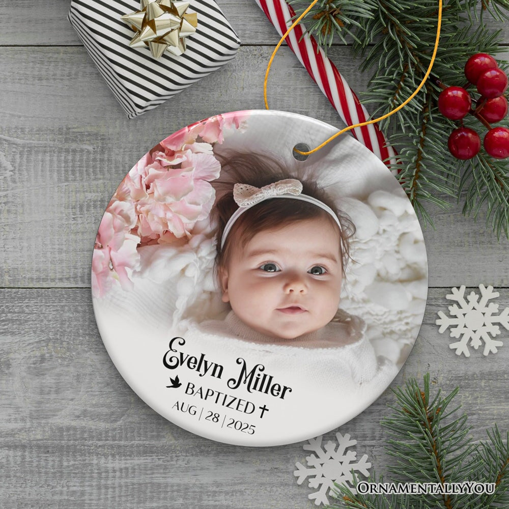 Baby Baptism Personalized Photo Ornament, Christening Keepsake Gift Ceramic Ornament OrnamentallyYou