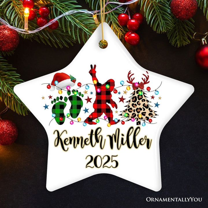 Personalized Bigfoot Buffalo Plaid Christmas Ornament, Sasquatch Holiday Decoration Ceramic Ornament OrnamentallyYou Star