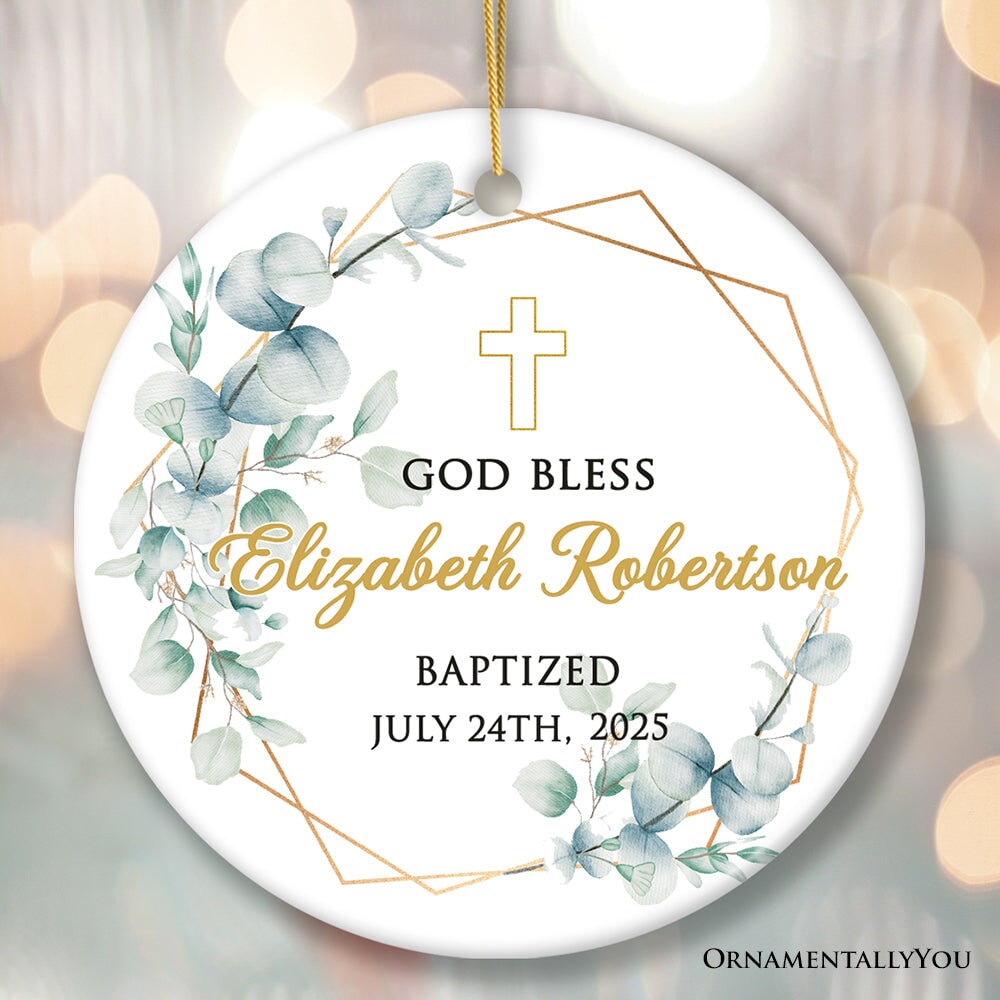God Bless Baby Baptism Personalized Ornament, Custom Name and Date Baptized Keepsake Memory Ceramic Ornament OrnamentallyYou