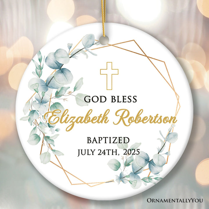God Bless Baby Baptism Personalized Ornament, Custom Name and Date Baptized Keepsake Memory Ceramic Ornament OrnamentallyYou