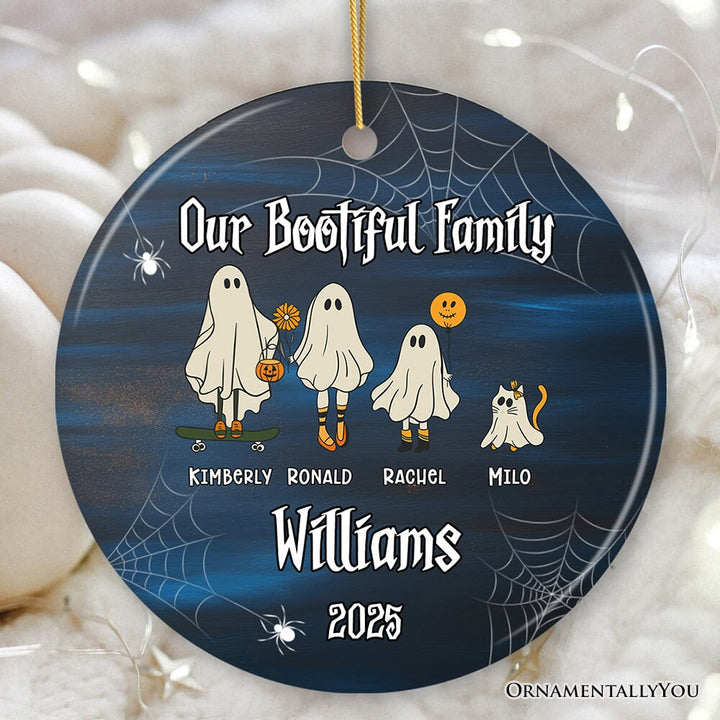 Halloween Ghost Family With Pets Personalized Ornament, Custom Ghost Crew Portrait Gift Ceramic Ornament OrnamentallyYou