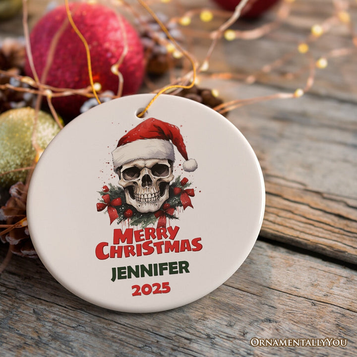 Skull Christmas Personalize Ornament, Skeleton Xmas Gift Ceramic Ornament OrnamentallyYou Circle
