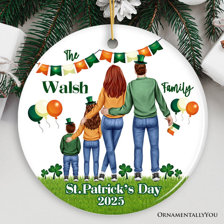 St Patricks Day Personalized Family Ornament, Irish Themed Customized Gift for St Pattys Ceramic Ornament OrnamentallyYou Circle