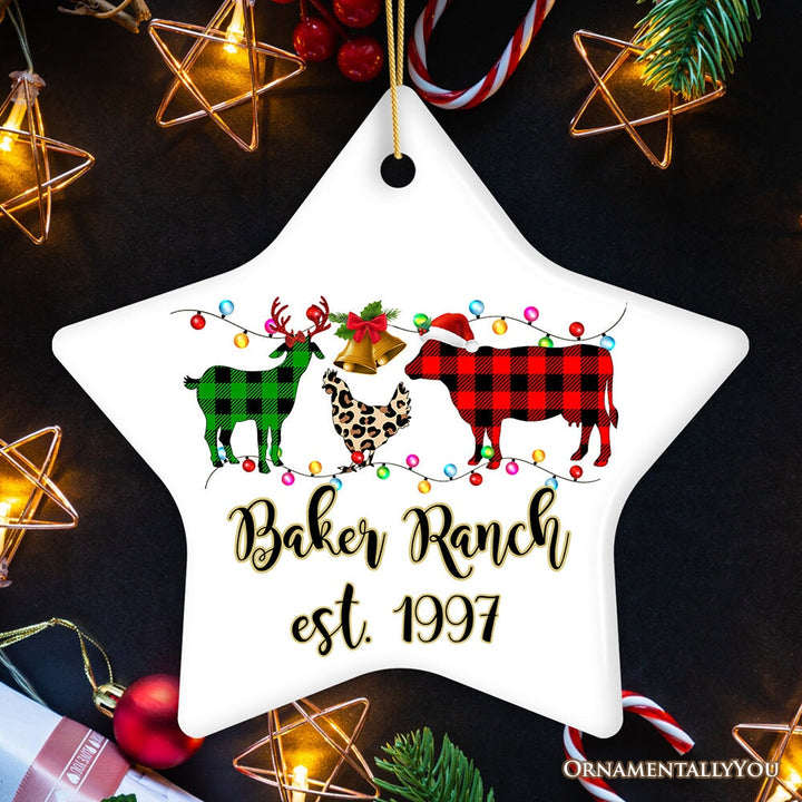 Personalized Farm Animal Buffalo Plaid Leopard Merry Christmas Ornament, Farmhouse Gift Ceramic Ornament OrnamentallyYou Star