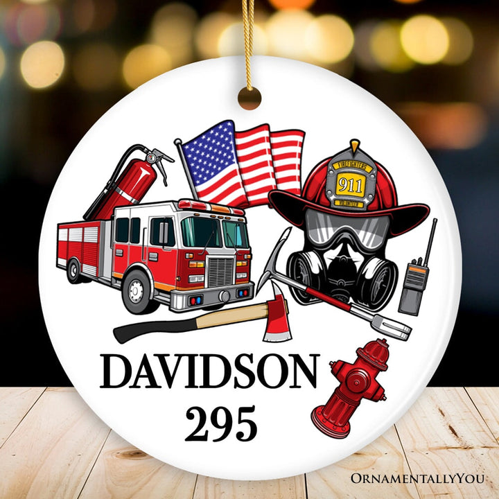 Firefighter Personalized Ornament, Fireman Christmas Appreciation Gift with Custom Name Ceramic Ornament OrnamentallyYou Circle
