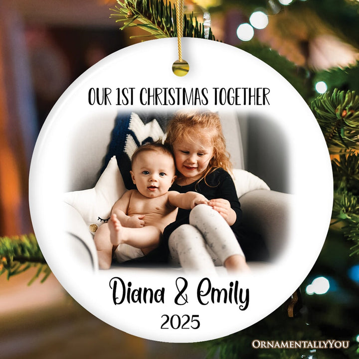 New Little Brother or Sister Customized Photo Ornament, Our 1st Christmas Together Ceramic Ornament OrnamentallyYou Circle