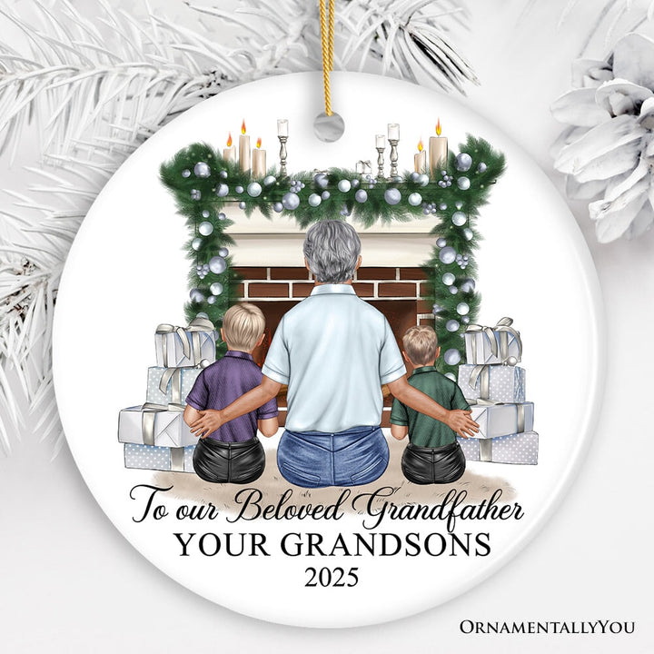 Grandpa and Grandsons Personalized Christmas Ornament, Grandfather Holiday Gift Ceramic Ornament OrnamentallyYou Circle