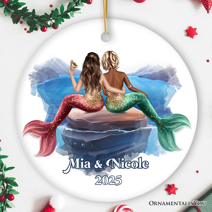 Best Friends Artistic Female Mermaids Ornament, Personalized Girls Gift Ceramic Ornament OrnamentallyYou
