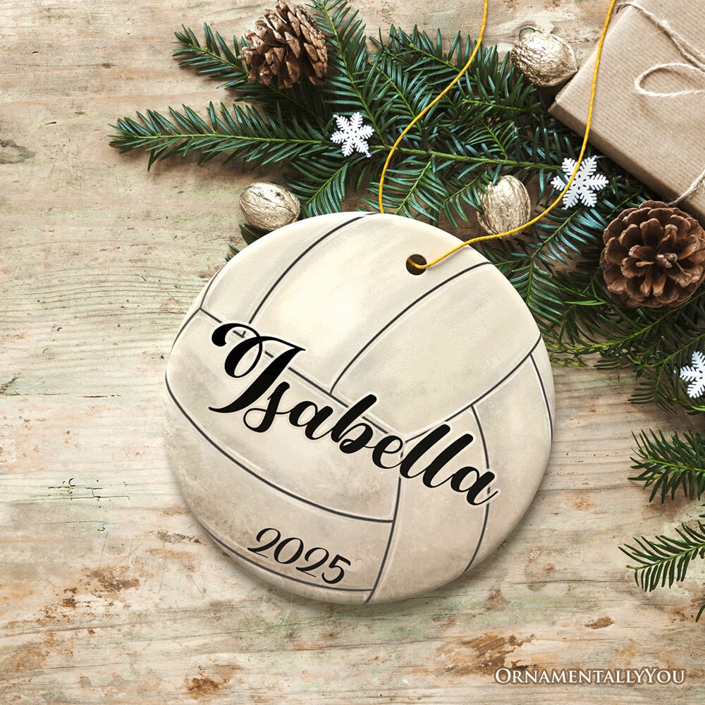 Personalized Volleyball Christmas Ornament, Festive Holiday Theme with Name and Date Ceramic Ornament OrnamentallyYou
