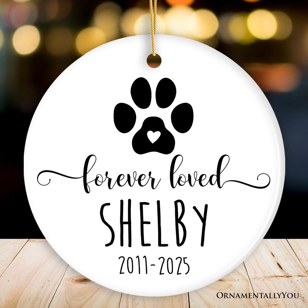 Personalized Pet Memorial Keepsake Ornament, Forever Loved Loss of Dog or Cat Ceramic Ornament OrnamentallyYou Circle