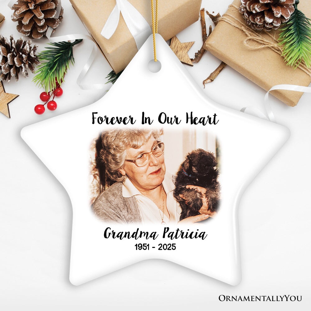 Personalized Memorial Photo Upload Ornament, In Loving Memory Death of a Loved One Ceramic Ornament OrnamentallyYou Star