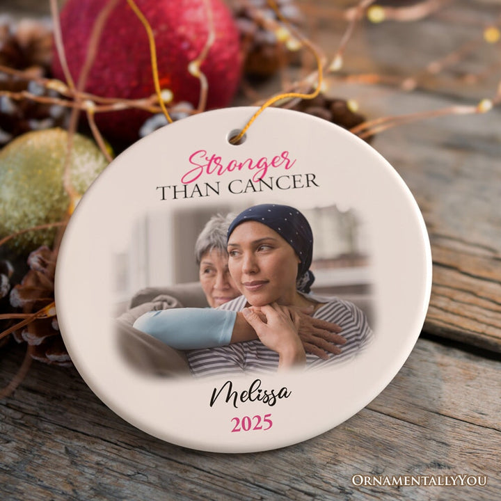 Women’s Cancer Awareness Custom Photo Ornament, Image Upload Personalized Gift Ceramic Ornament OrnamentallyYou