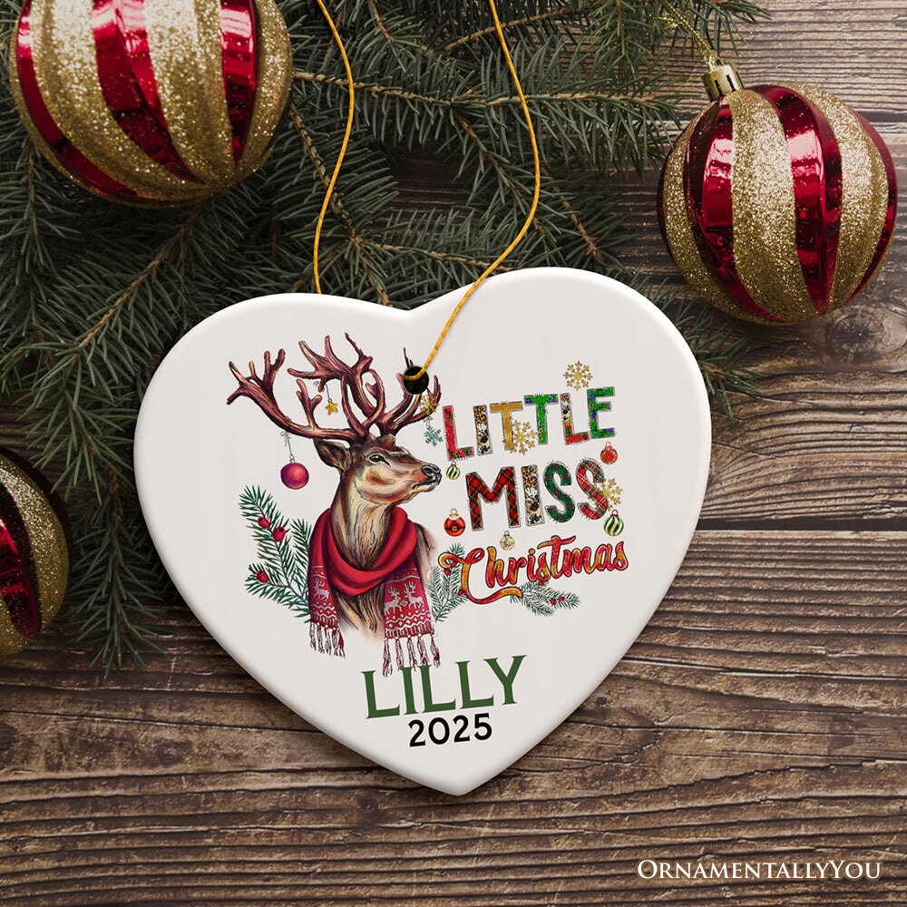 Artistic Little Miss Christmas Personalized Ornament, Deer Keepsake Custom Gift Ceramic Ornament OrnamentallyYou Heart