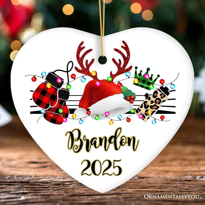 Personalized Boxing Buffalo Plaid Leopard Merry Christmas Ornament, Team and Coaches Gift Ceramic Ornament OrnamentallyYou Heart