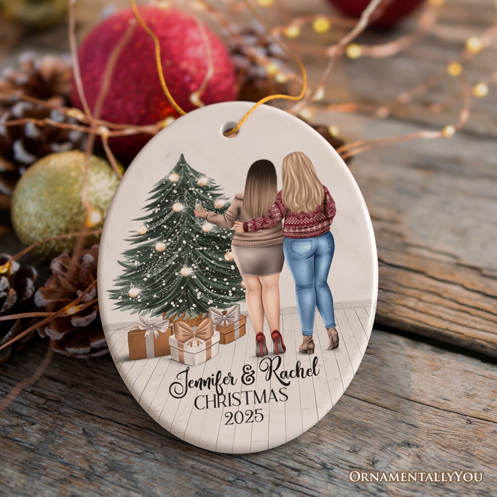 Plus Size Girl Friends Personalized Christmas Ornament, Mature Female Moms or Coworker Gifts, Thick Girls Ceramic Ornament OrnamentallyYou Oval