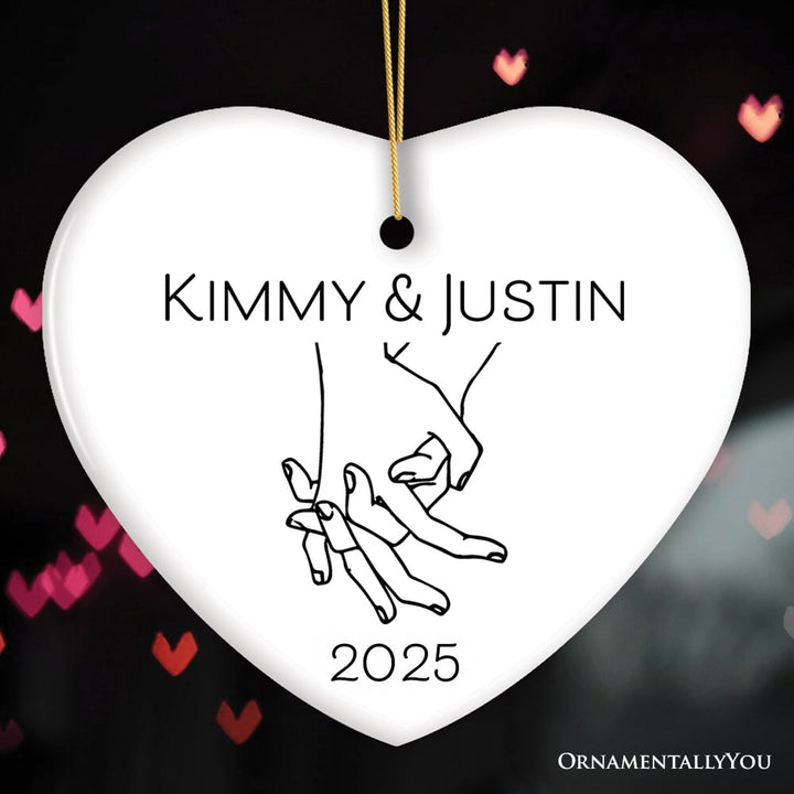 Couple Hand In Hand Outline Personalized Ornament, Custom Name Valentine's Day Gift Ceramic Ornament OrnamentallyYou Heart