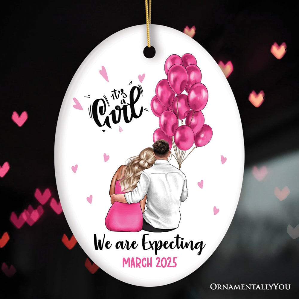Baby Announcement For Boy or Girl Customized Ornament, Gender Reveal Keepsake Ceramic Ornament OrnamentallyYou Oval