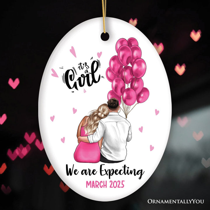 Baby Announcement For Boy or Girl Customized Ornament, Gender Reveal Keepsake Ceramic Ornament OrnamentallyYou Oval
