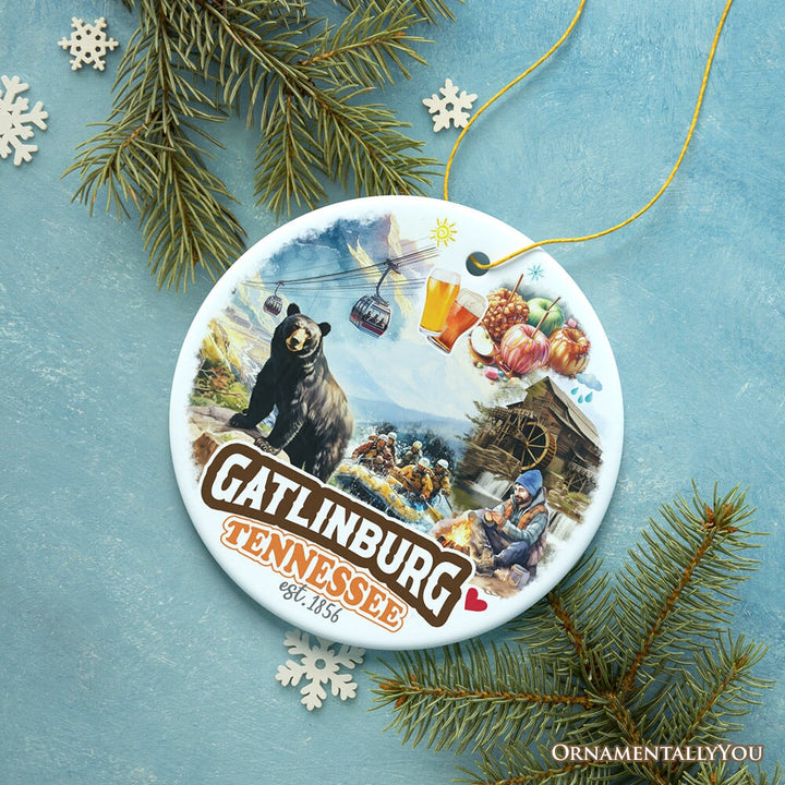 Classic Gatlinburg Tennessee Ceramic Ornament, Vintage Souvenir and Pigeon Forge Christmas Decor Gift Ceramic Ornament OrnamentallyYou