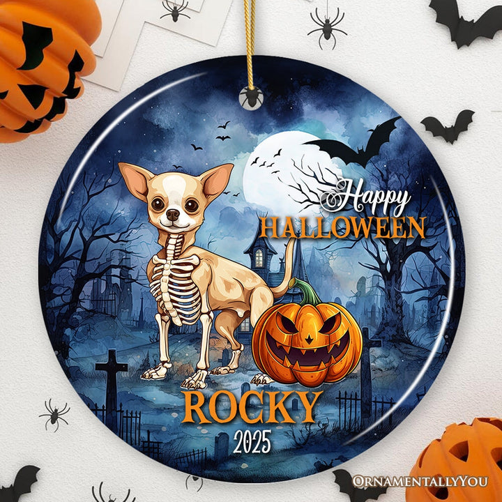Unique Halloween Skeleton Dog Personalized Ornament, Spooky Season Breed Pet Home Decor Ceramic Ornament OrnamentallyYou