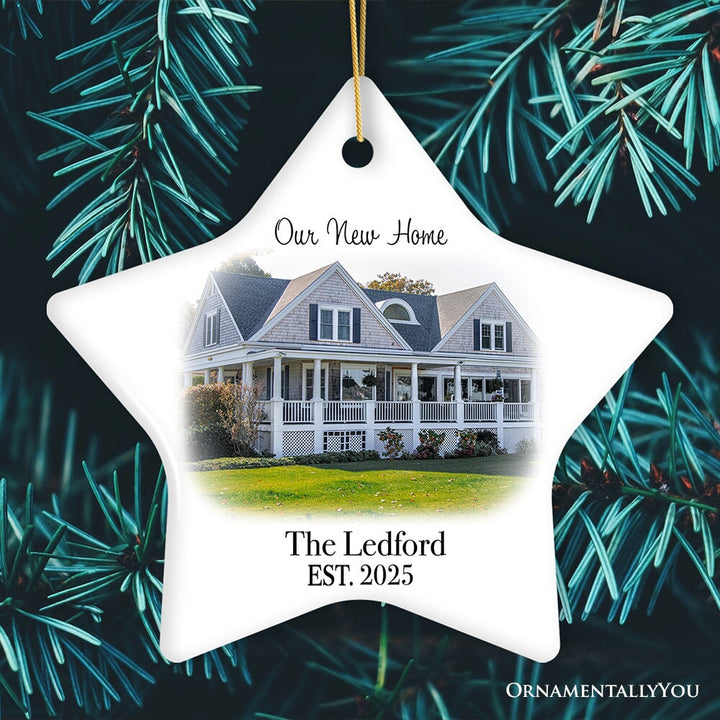 Custom Home Portrait Ornament, Housewarming Gift, New or First Home Ceramic Ornament OrnamentallyYou Star