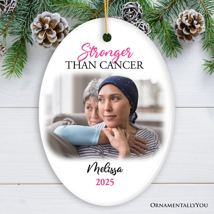 Women’s Cancer Awareness Custom Photo Ornament, Image Upload Personalized Gift Ceramic Ornament OrnamentallyYou Oval