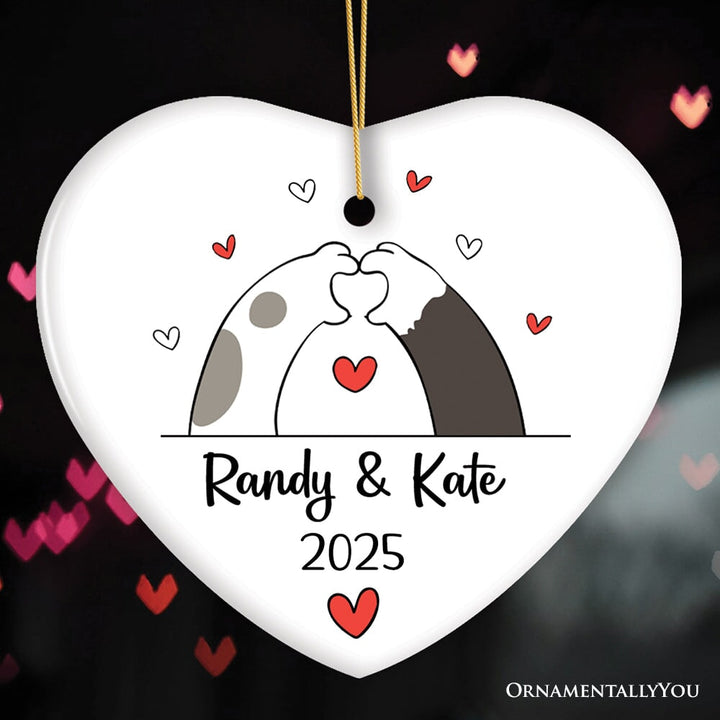 Valentine Cat Paw Heart Personalized Ornament, Cat Lover Custom Name Gift Ceramic Ornament OrnamentallyYou Heart