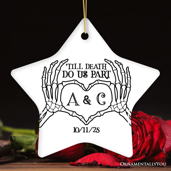 Minimalist Skeleton Couple Personalized Ornament, Spooky Wedding Keepsake Gift Ceramic Ornament OrnamentallyYou Star