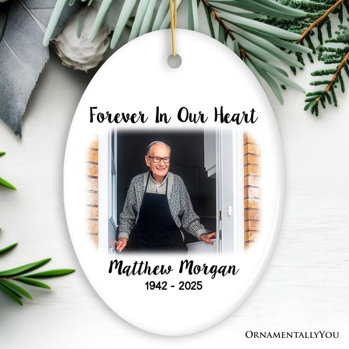 Personalized Memorial Photo Upload Ornament, In Loving Memory Death of a Loved One Ceramic Ornament OrnamentallyYou Oval