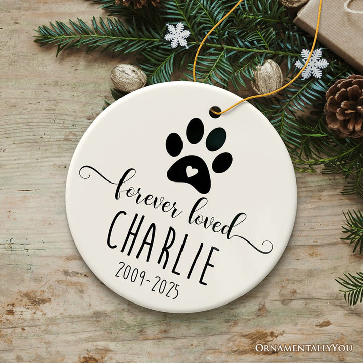 Personalized Pet Memorial Keepsake Ornament, Forever Loved Loss of Dog or Cat Ceramic Ornament OrnamentallyYou