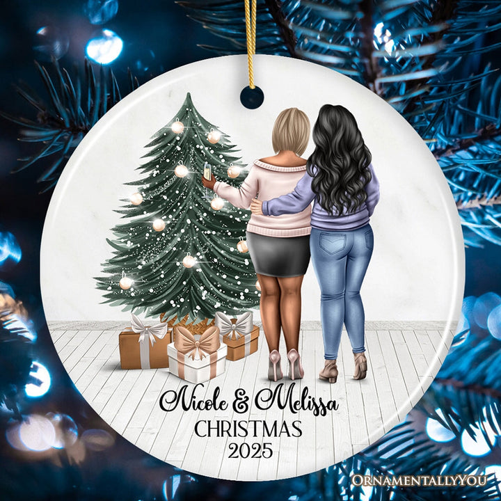 Plus Size Girl Friends Personalized Christmas Ornament, Mature Female Moms or Coworker Gifts, Thick Girls Ceramic Ornament OrnamentallyYou Circle