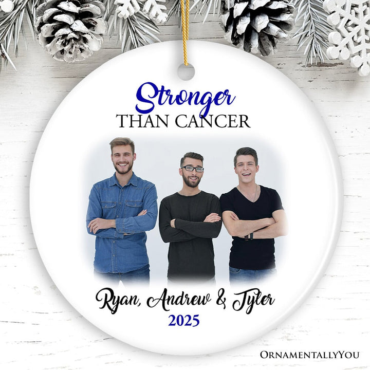 Men’s Cancer Awareness Photo Upload Ornament, Personalized Memory Gift Ceramic Ornament OrnamentallyYou Circle