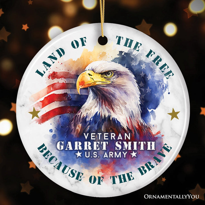 Personalized Artistic Military Veteran Gift Ceramic Ornament, American Bald Eagle, US Army Veteran Ceramic Ornament OrnamentallyYou Circle