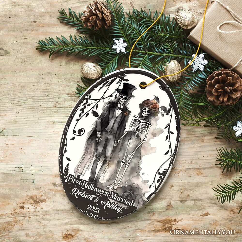 First Halloween Married Personalized Ornament, Mr And Mrs Skeleton Wedding Gift Ceramic Ornament OrnamentallyYou Oval