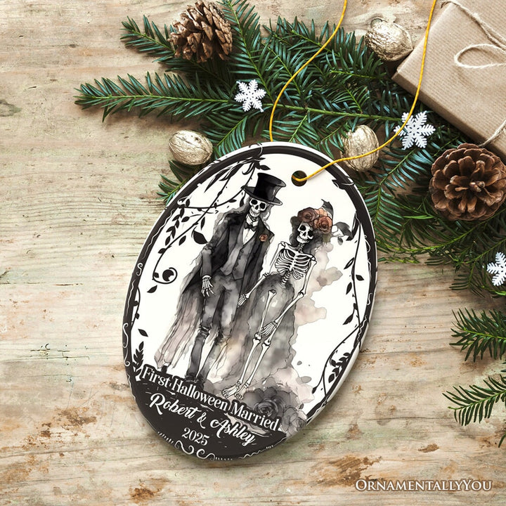 First Halloween Married Personalized Ornament, Mr And Mrs Skeleton Wedding Gift Ceramic Ornament OrnamentallyYou Oval