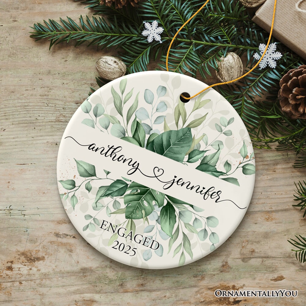Elegant Personalized Wedding Ornament, Married or Engaged Couple Gift Ceramic Ornament OrnamentallyYou