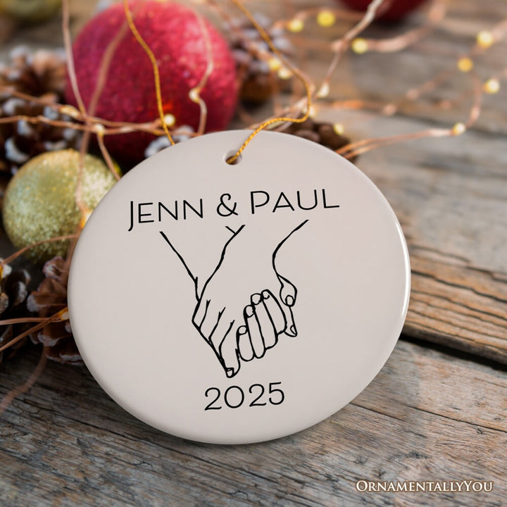 Couple Hand In Hand Outline Personalized Ornament, Custom Name Valentine's Day Gift Ceramic Ornament OrnamentallyYou Circle