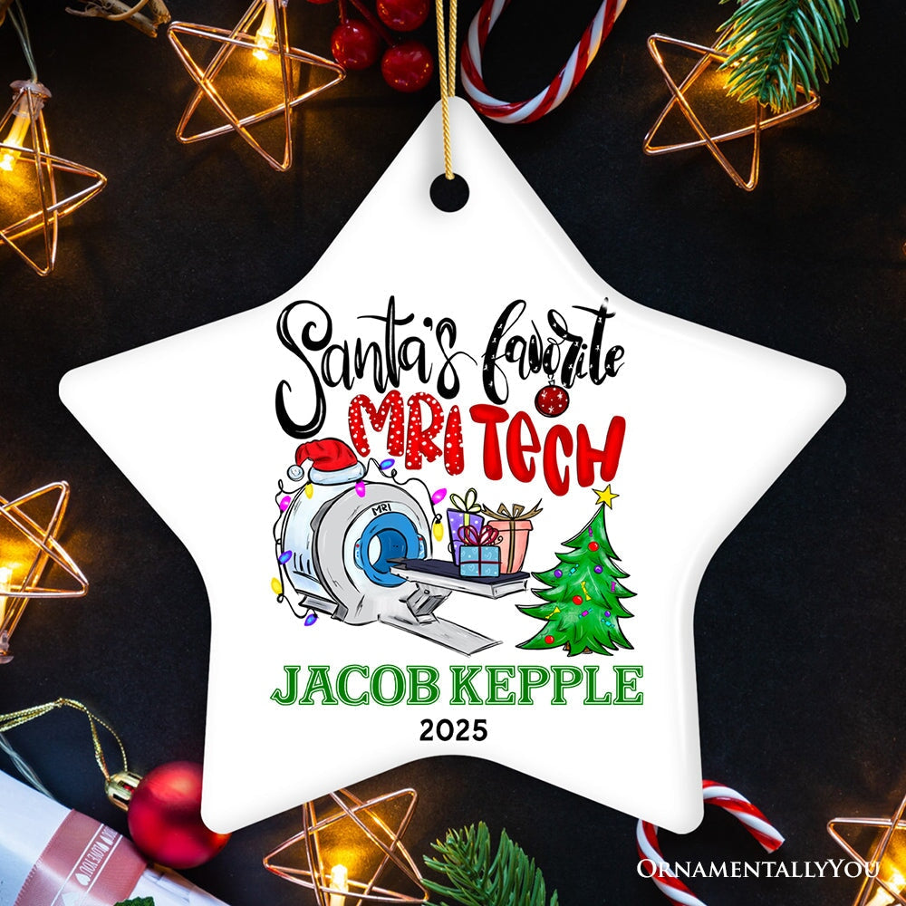 Santa’s Favorite MRI Tech Personalized Christmas Ornament, Health Imaging Technologist Gift Ceramic Ornament OrnamentallyYou Star