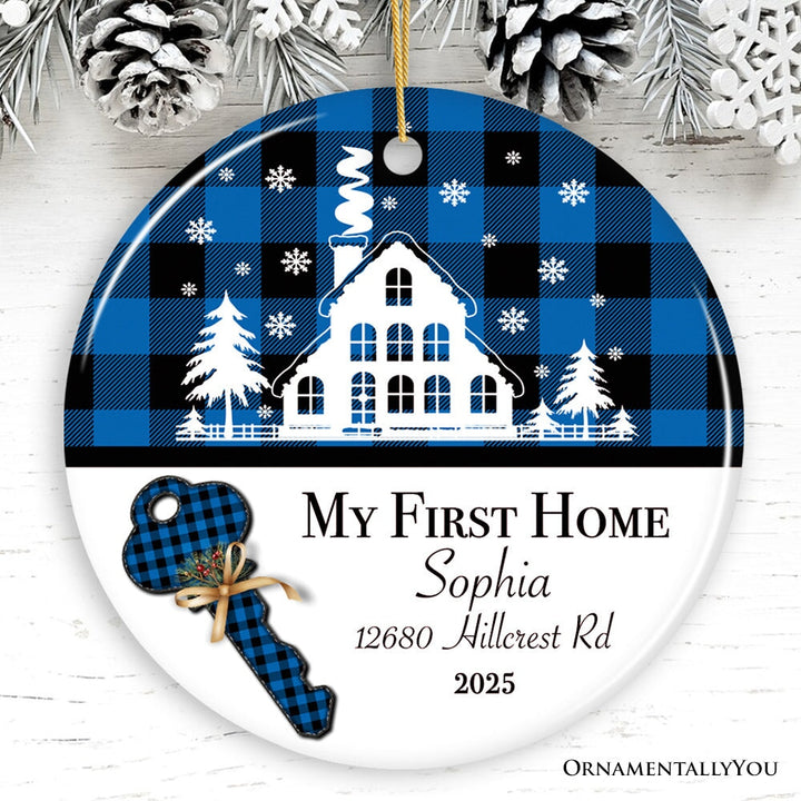 My First Home Christmas Ornament, Plaid Red, Blue, Green, and Black Ceramic Ornament OrnamentallyYou